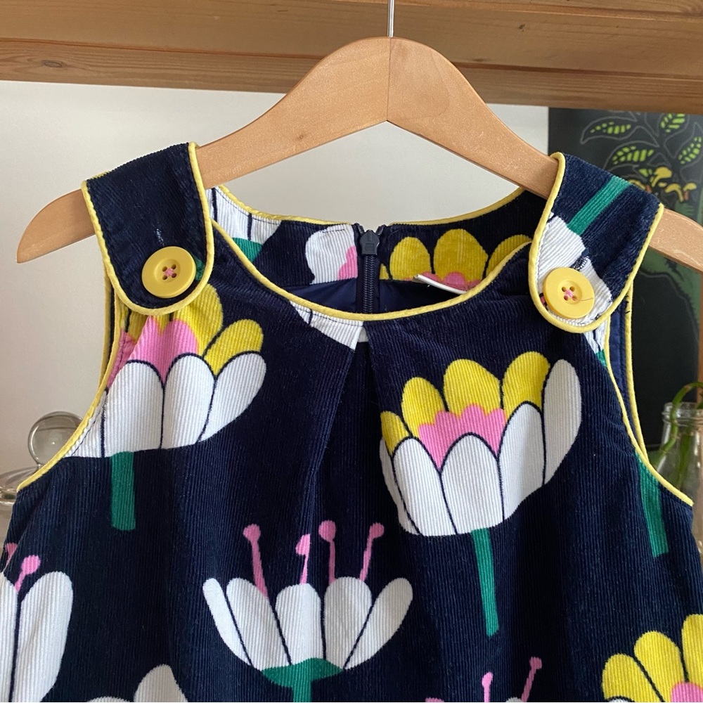Mini Boden Navy Blue Floral Corduroy Pinafore Dress 4t - Picture 6 of 12